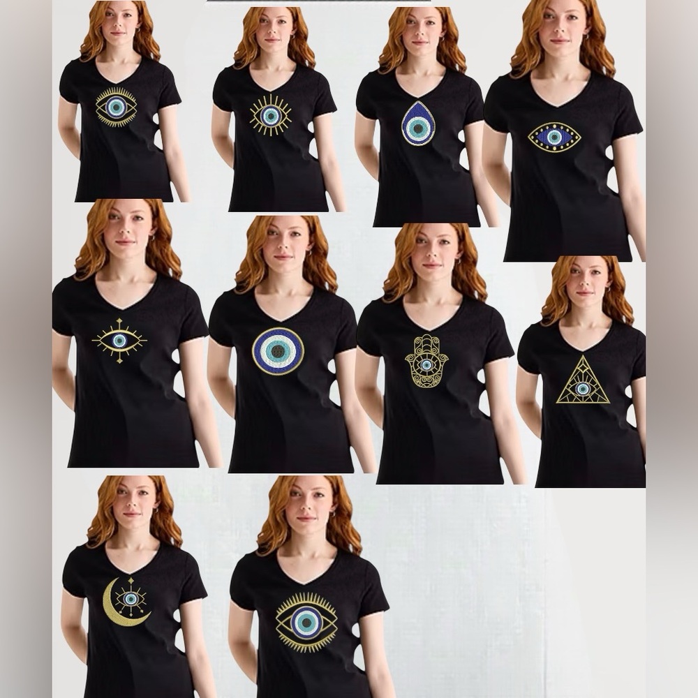 Evil Eye Embroidered short sleeve T-shirt. Custom made S M L XL New